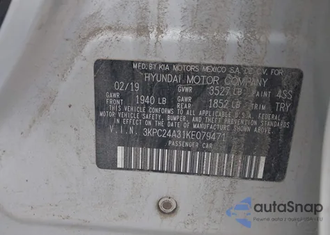 2019 Hyundai Accent Se z USA, uszkodzony, nr VIN 3KPC24A31KE079471